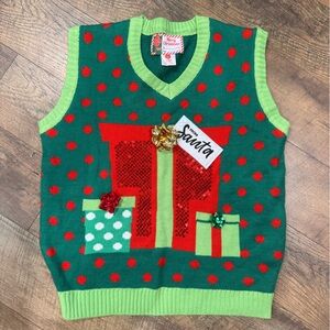 NWOT  Red and Green Festive Design Sweater Vest